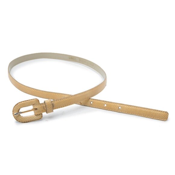 Vintage YSL Yves Saint Laurent Skinny Snakeskin Belt Yellow Beige 80s Designer - Picture 2 of 10